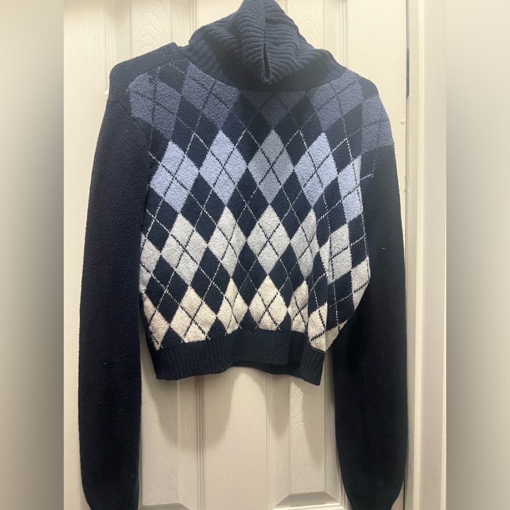 Blue turtleneck sweater